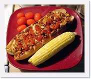 chorizo-dogs * Chorizo Dogs - Big fan of chorizo. Mixed with Stovetop stuffing and crumbled cheese, then baked. The tortas are hollowed out to hold the mix. * 750 x 639 * (73KB)