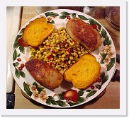 mock-chicken * Mock Chicken Legs - Made with a mix of ground pork and veal, rolled in cracker meal, served with southwestern corn and garlic bread. * 750 x 683 * (71KB)
