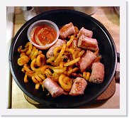 polana-sausage * Polish Sausage - There must be a hundred different authentic recipes. This is the BIALA-SUROWA  blend, served with a mix of curly fries and onions, with horseradish and ketchup on the side. * 750 x 675 * (76KB)