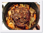 pot-roast * Pot Roast - Very well marbled meat, seared under the broiler, then slow cooked in the oven. Served with onions, carrots, potatoes, and celery stewed in the broth. * 740 x 539 * (88KB)