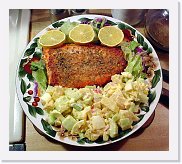 salmon-baked * Baked Salmon - Fresh deli red salmon, served on a bed of long grain brown rice, with homemade potato salad * 750 x 668 * (88KB)